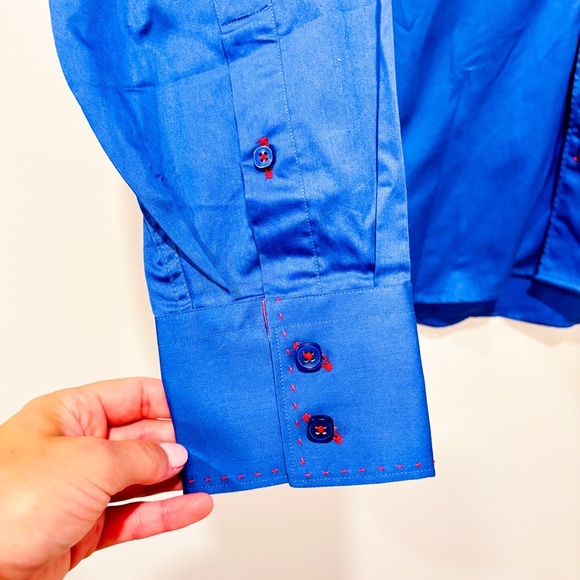 BERTIGO Bright Blue Dress Shirt with Contrast Details | Medium * - Picture 5 of 9